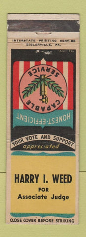 Matchbook Cover - Harry Weed for Associate Judge Election