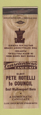 Matchbook Cover - Pete Rotelli Council Election East McKeesport Boro PA