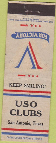 Matchbook Cover - USO CLUBS San Antonio TX WWII homefront