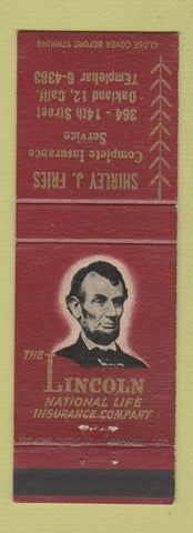 Matchbook Cover - Lincoln National Life Insurance Shirley Fries Oakland CA