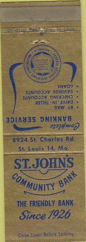 Matchbook Cover - St John's Community Bank St Louis MO