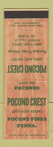Matchbook Cover - Pocono Crest Resort Pocono Pines PA