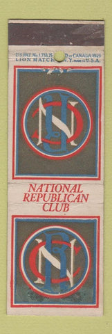 Matchbook Cover - National Republican Club Lion Canada 1929 WEAR