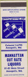 Matchbook Cover - Manhattan Liquors Annapolis MD
