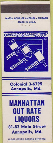 Matchbook Cover - Manhattan Liquors Annapolis MD