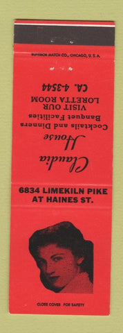Matchbook Cover - Claudia House Philadelphia PA girlie
