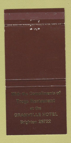 Matchbook Cover - Trogs Restaurant Granville Hotel Brighton UK 30 Strike