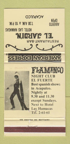 Matchbook Cover - Hotel Las Hamacas Acapulco Mexico WEAR 30 Strike
