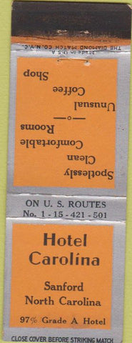 Matchbook Cover - Hotel Carolina Sanford NC