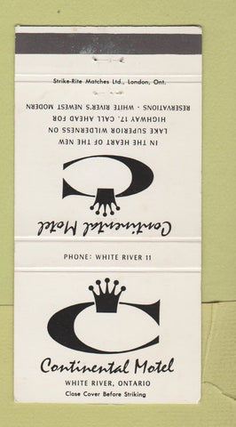 Matchbook Cover - Continental Motel White River ON 30 Strike