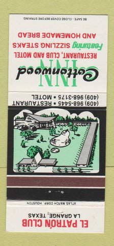 Matchbook Cover - Cottonwood Inn El Patron Club La Grange TX 30 Strike