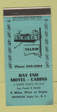 Matchbook Cover - Bay End Motel Cabins Digby NS Brighton WEAR 30 Strike