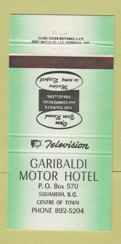 Matchbook Cover - Garibaldi Motor Hotel Squamish BC GREEN 30 Strike