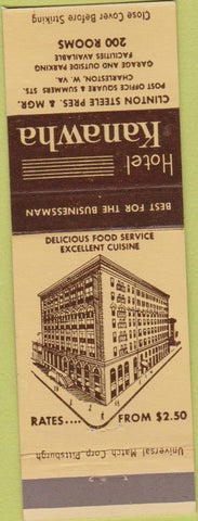 Matchbook Cover - Hotel Kanawha Charleston WV