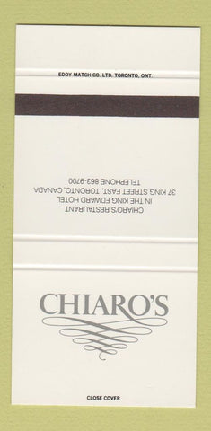 Matchbook Cover - Chiaro's Restaurant Toronto ON King Edward Hotel 30 Strike