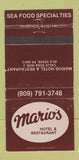Matchbook Cover - Mario's Hotel Restaurant Isla Verde Puerto Rico WEAR 30 Strike