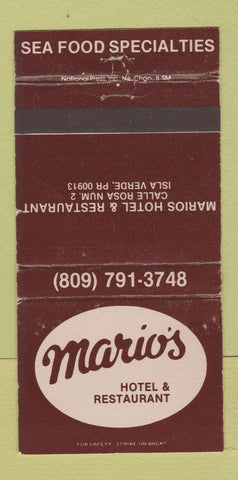 Matchbook Cover - Mario's Hotel Restaurant Isla Verde Puerto Rico WEAR 30 Strike