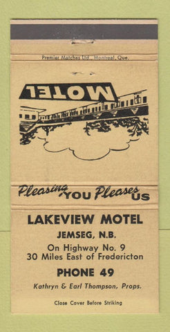 Matchbook Cover - Lakeview Motel Jemseg NB WEAR 30 Strike
