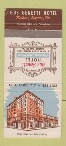 Matchbook Cover - Gus Genetti Hotel Wilkes Barre PA 30 Strike