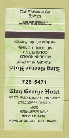 Matchbook Cover - King George Hotel Melville SK 30 Strike