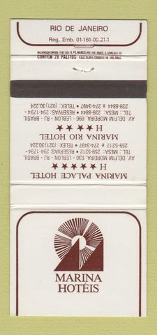 Matchbook Cover - Marina Hoteis Rio De Janeiro Brazil 30 Strike