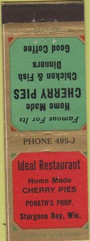 Matchbook Cover - Ideal Restaurant Cherry Pies Sturgeon Bay WI