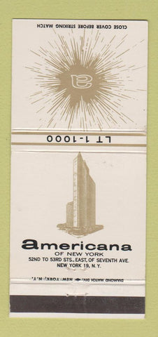 Matchbook Cover - Americana Hotel New York City 30 Strike