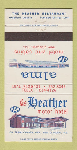 Matchbook Cover - Alma Motel New Glasgow NS Heather Motor Hotel 30 Strike