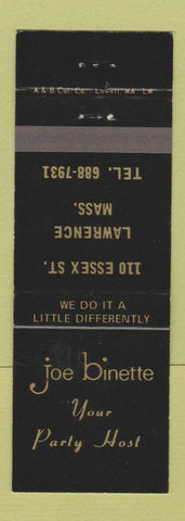 Matchbook Cover - Joe Binette Lawrence MA bar?