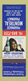 Matchbook Cover - Pharmacie Montreal QC Vichy Celestins Beverage
