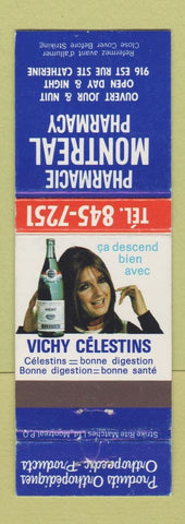 Matchbook Cover - Pharmacie Montreal QC Vichy Celestins Beverage