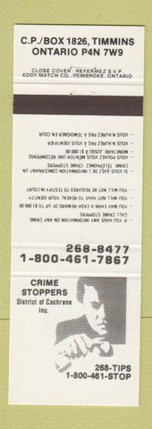 Matchbook Cover - Crime Stoppers Timmins ON