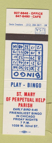 Matchbook Cover - St Mary of Perpetual Help Parish Bingo Chicago IL