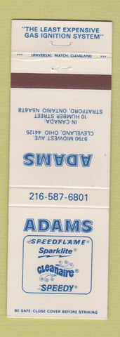 Matchbook Cover - Adams Gas Ignition System Stratford ON Cleveland OH