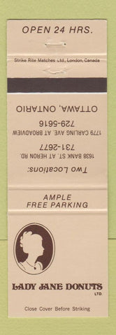 Matchbook Cover - Lady Jane Donuts Ottawa ON