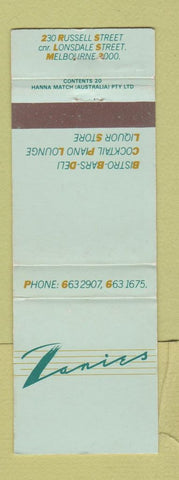Matchbook Cover - Zanies Bistro Melbourne Australia