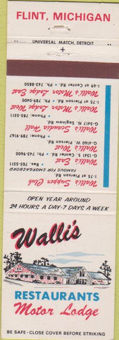 Matchbook Cover - Walli's Restaurant Motor Lodge Flint MI
