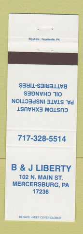 Matchbook Cover - B&J Liberty Auto Exhaust Mercersburg PA