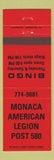 Matchbook Cover - Monaca American Legion Post Bingo PA
