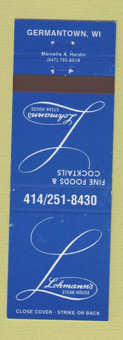 Matchbook Cover - Lohmann's Steak House Germantown WI