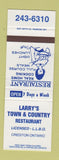 Matchbook Cover - Larry's Town and Country Restaurant Crediton ON SAMPLE WEAR