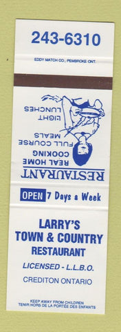 Matchbook Cover - Larry's Town and Country Restaurant Crediton ON SAMPLE WEAR