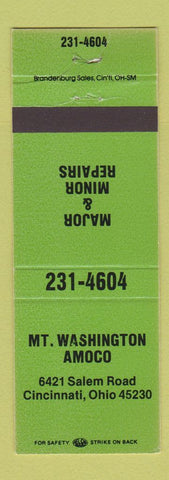 Matchbook Cover - Mount Washington Amoco oil gas Cincinnati OH