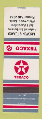 Matchbook Cover - Texaco oil gas McEwen's Whitewood SK