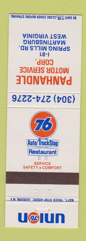 Matchbook Cover - Union 76 oil gas Panhandle Motors Martinsburg WV