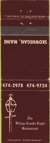 Matchbook Cover - The Village Candle Light Restaurant Skowhegan ME