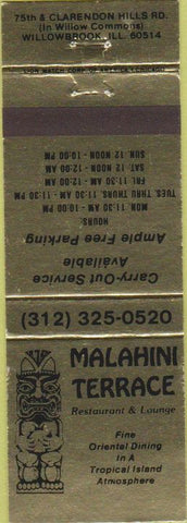 Matchbook Cover - Malahini Terrace Hawaii Willowbrook IL