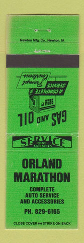 Matchbook Cover - Orland Marathon oil gas IL? GREEN