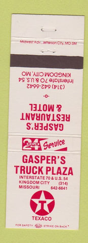 Matchbook Cover - Gasper's Texaco oil gas Kingdom City MO motel restaurant