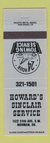 Matchbook Cover - Howard's Sinclair oil gas Norman OK